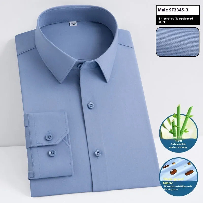 Men's slim fit business shirt in bamboo fibre with square collar, shown in a solid colour.