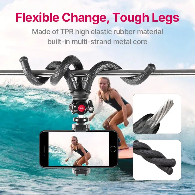 Black aluminium alloy mobile phone gimbal tripod set with adjustable length and smartphone clip