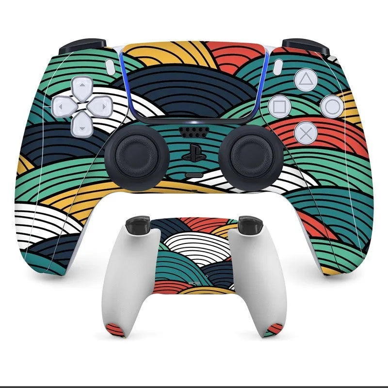 Set of micro-frosted PVC protective stickers for PS5 controller, front and back.