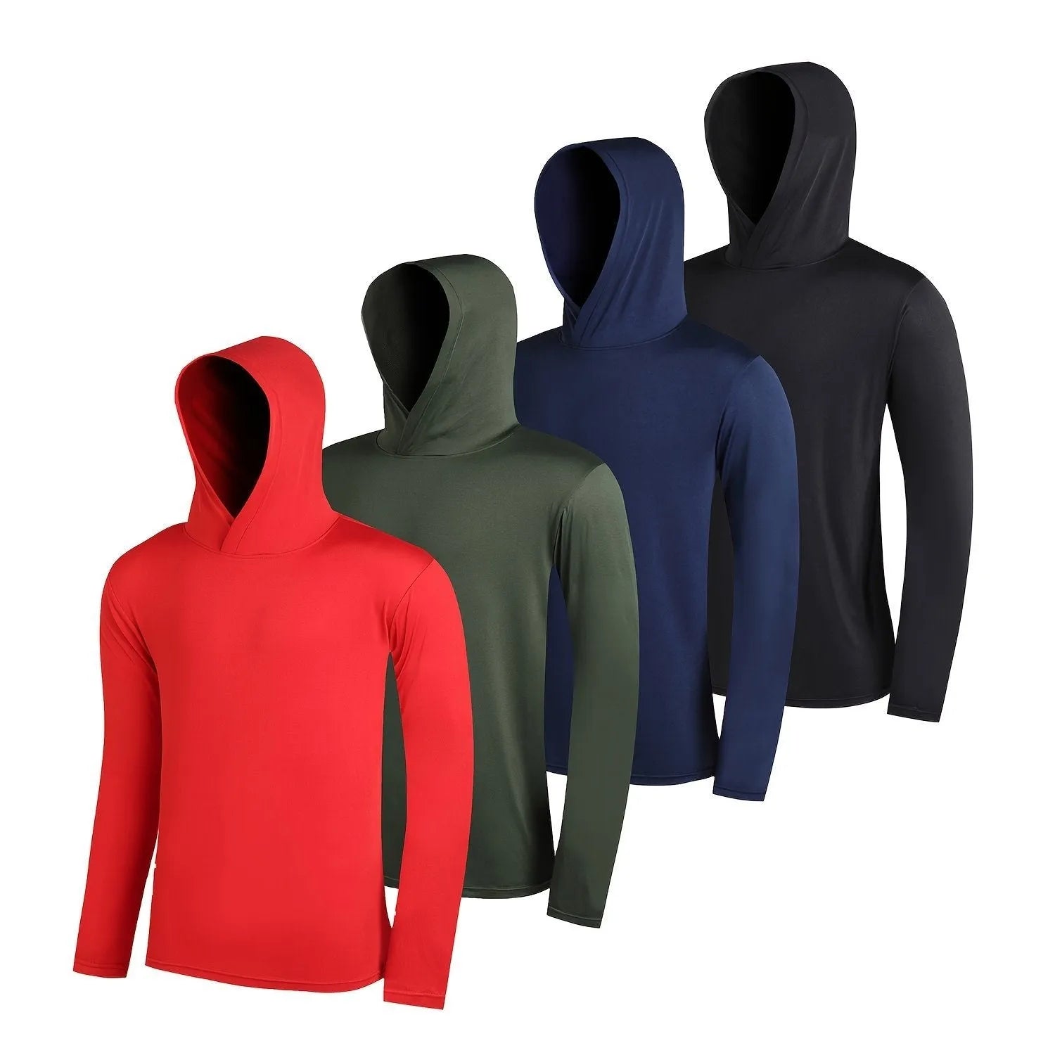 4-piece men's lightweight polyester hoodie set displayed in multiple colour options with size range S to XXXL