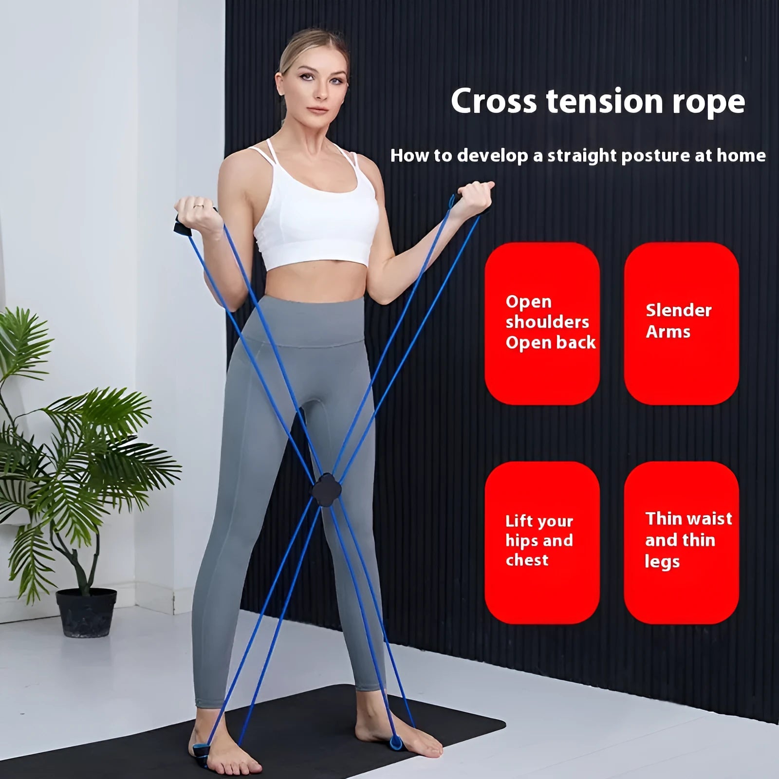 Blue eight-character TPR puller resistance band for women's shoulder fitness exercises
