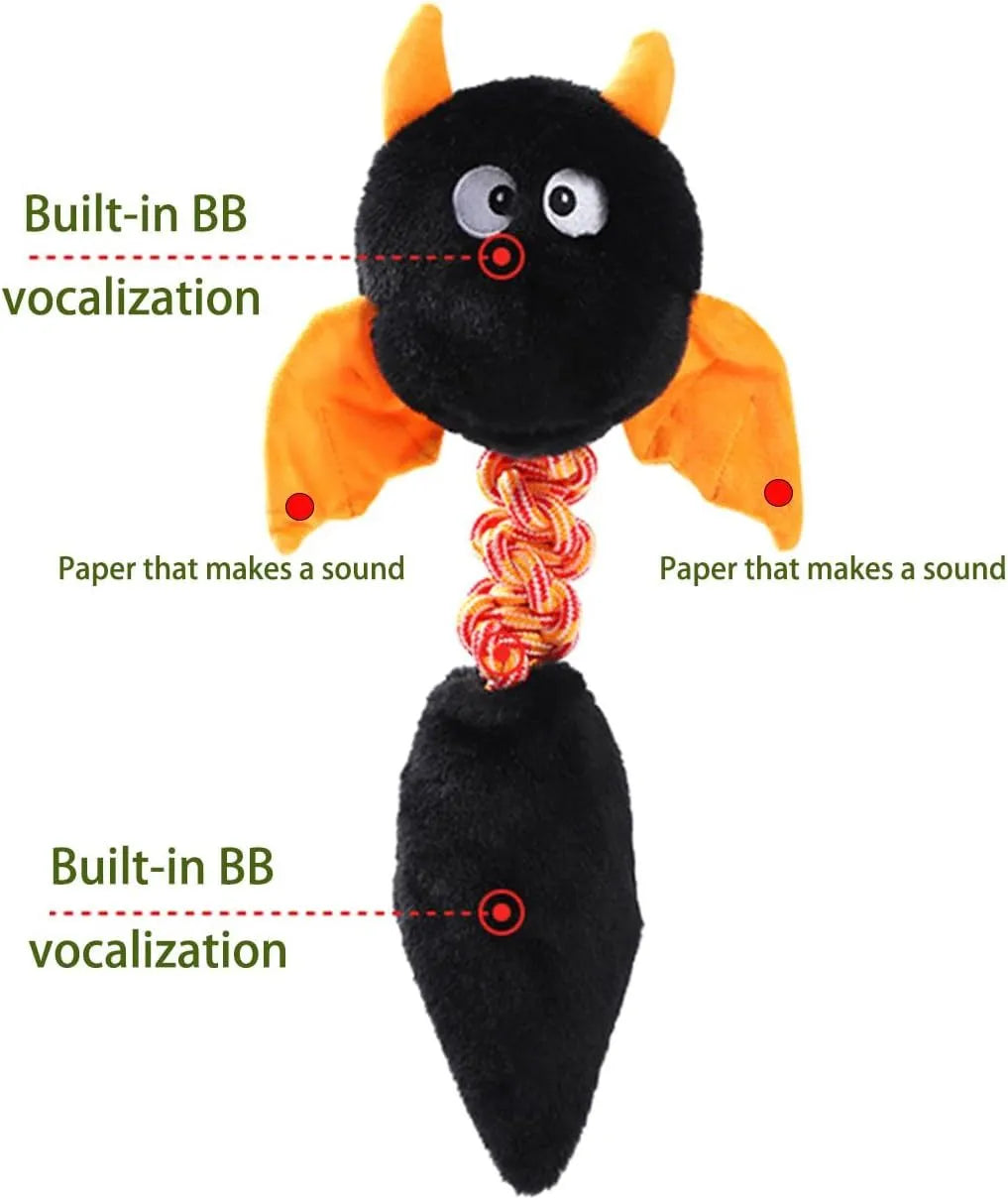 44cm plush dog toy with squeaker and rattle sounds in black, green, or red colours for large dogs