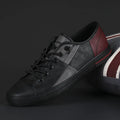 Men's colour-contrast leather shoes with microfiber upper and elastic band design in black and white combination