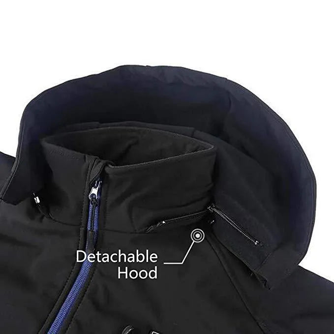 Black USB-heated winter coat with long sleeves and straight hem design