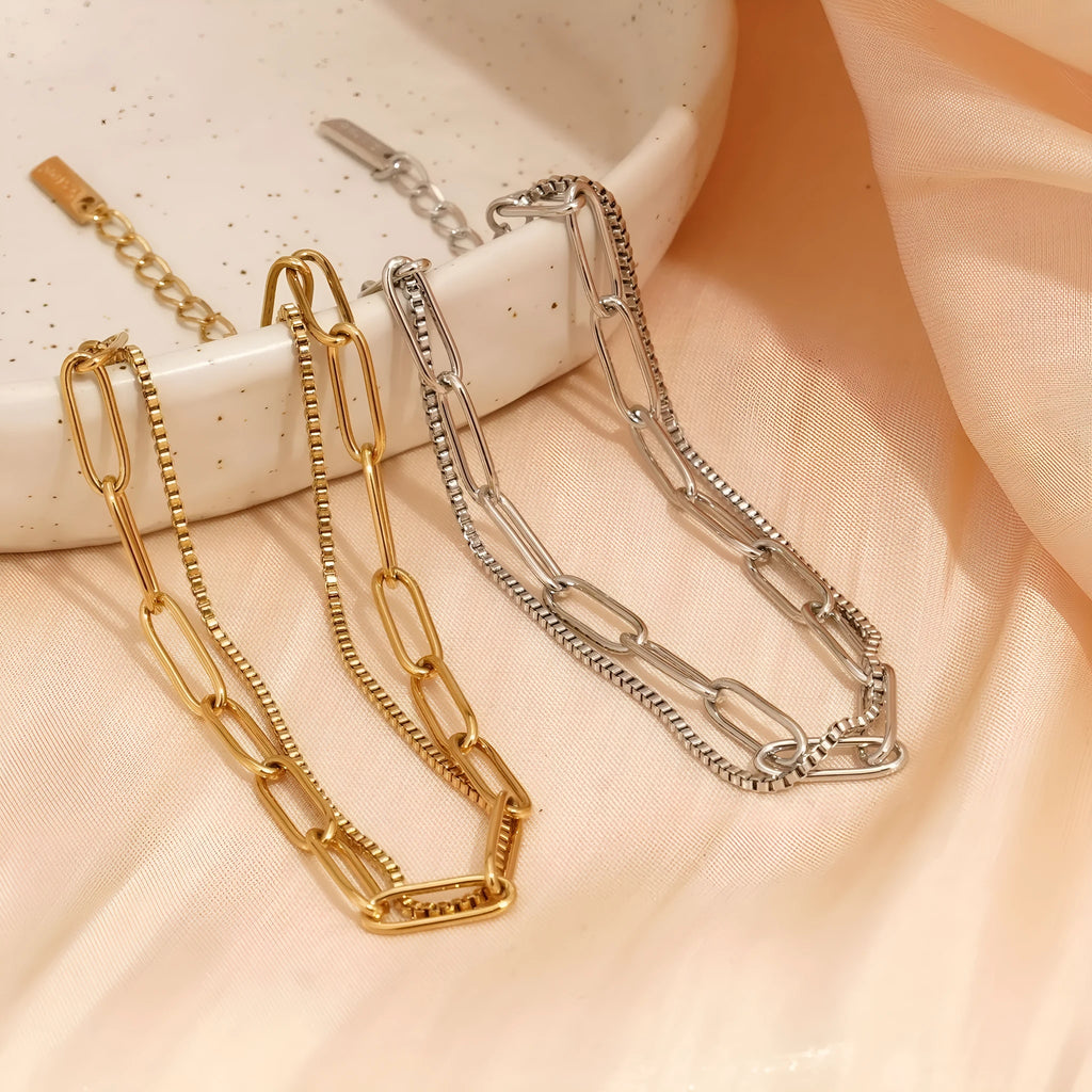 Double layer titanium steel bracelet for women in gold or silver electroplated finish