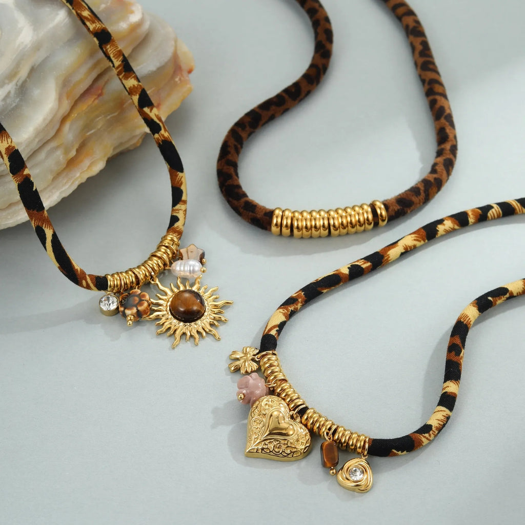 Leopard Series stainless steel necklace with geometric pendant on adjustable chain