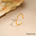 Geometric open-ended ring with heart-shaped zircon inlay in stainless steel
