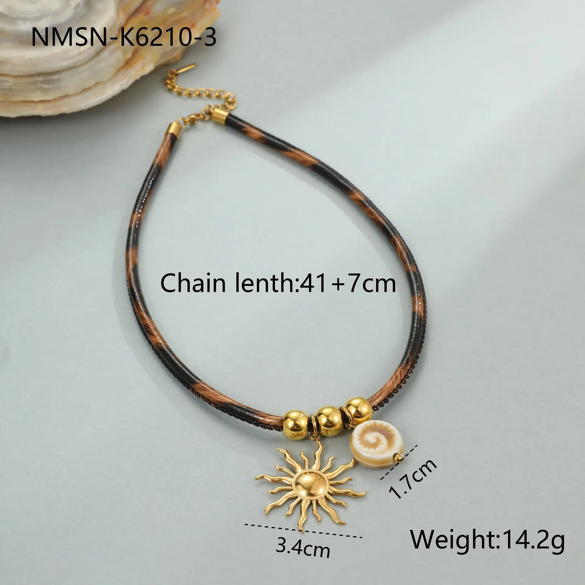 Geometric leopard pendant necklace on stainless steel chain with gold electroplated finish