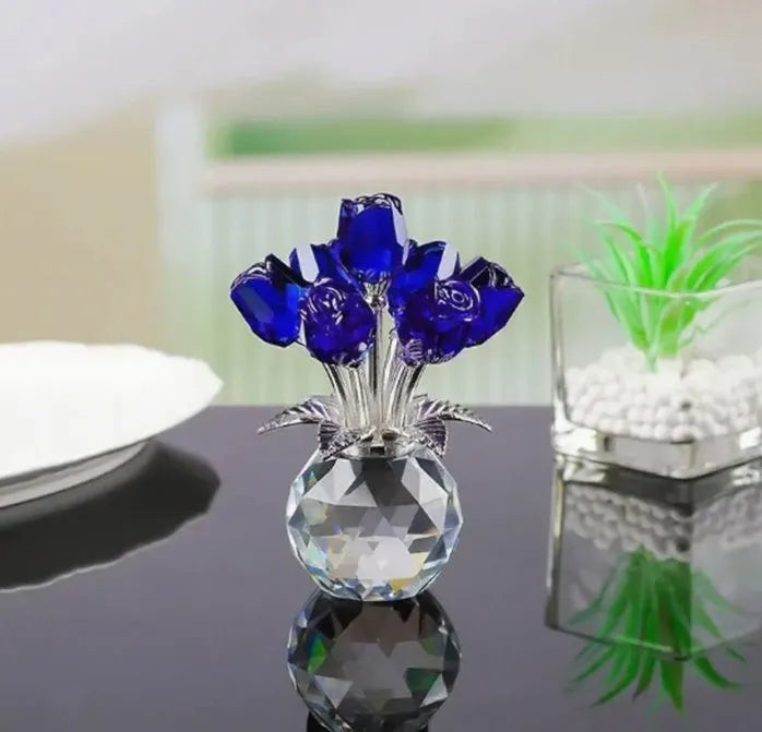 K9 crystal glass artificial rose decoration in geometric Chinese style, showing colour options.