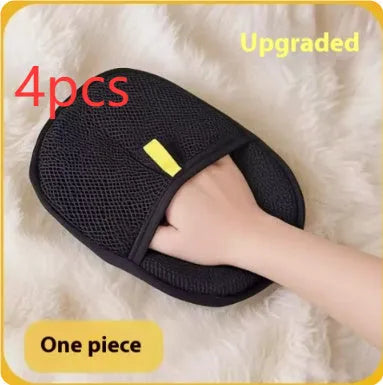Black pet grooming glove with silicone bristles for removing hair from dogs cats rabbits