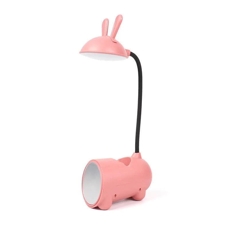 Green cartoon desk lamp with USB cable and pen storage compartment