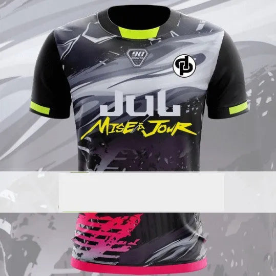 Men's printed sports t-shirt in bird eye polyester fabric with loose fit and short sleeves