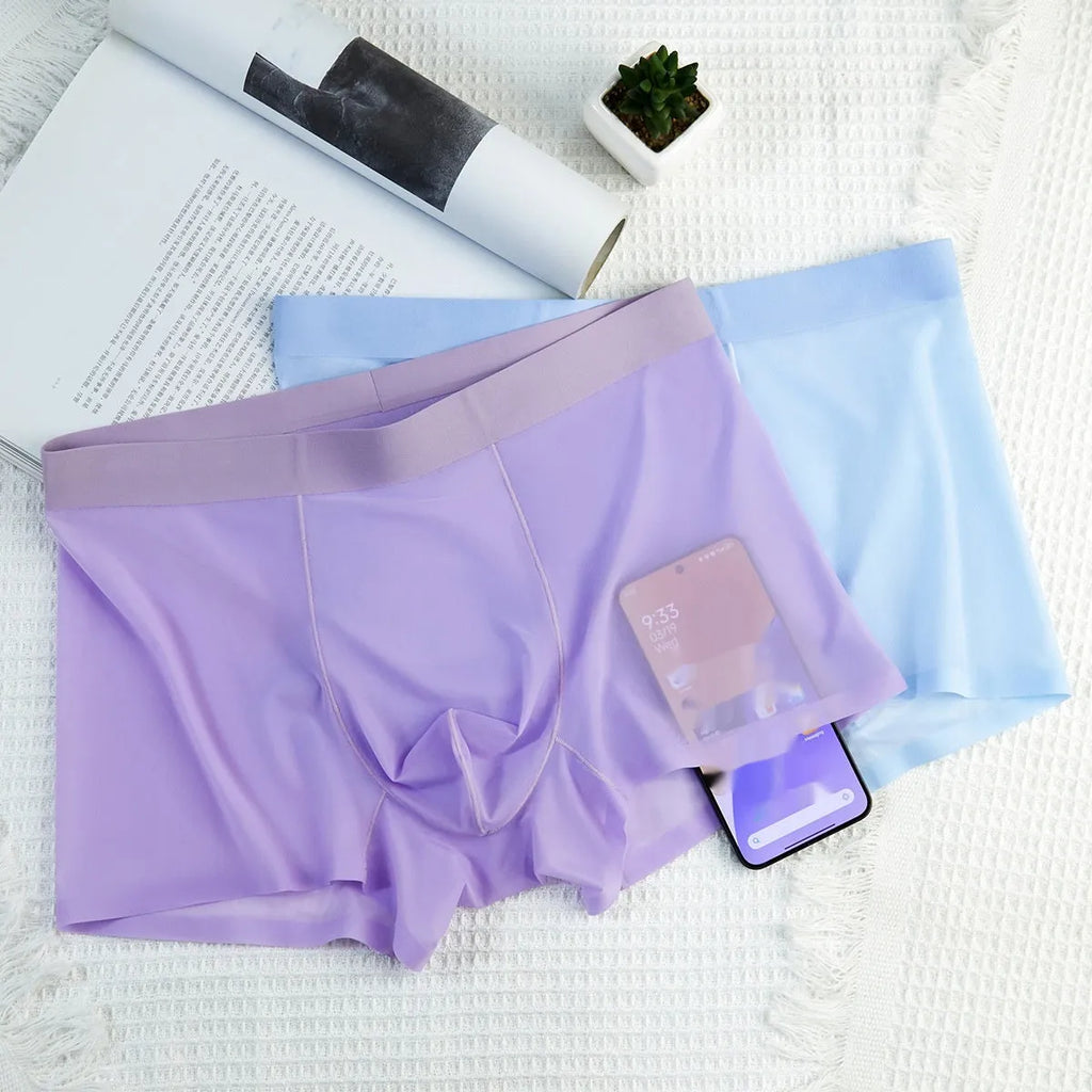 Men's Ice Silk boxer briefs in solid colours showing seamless, ultra-thin design