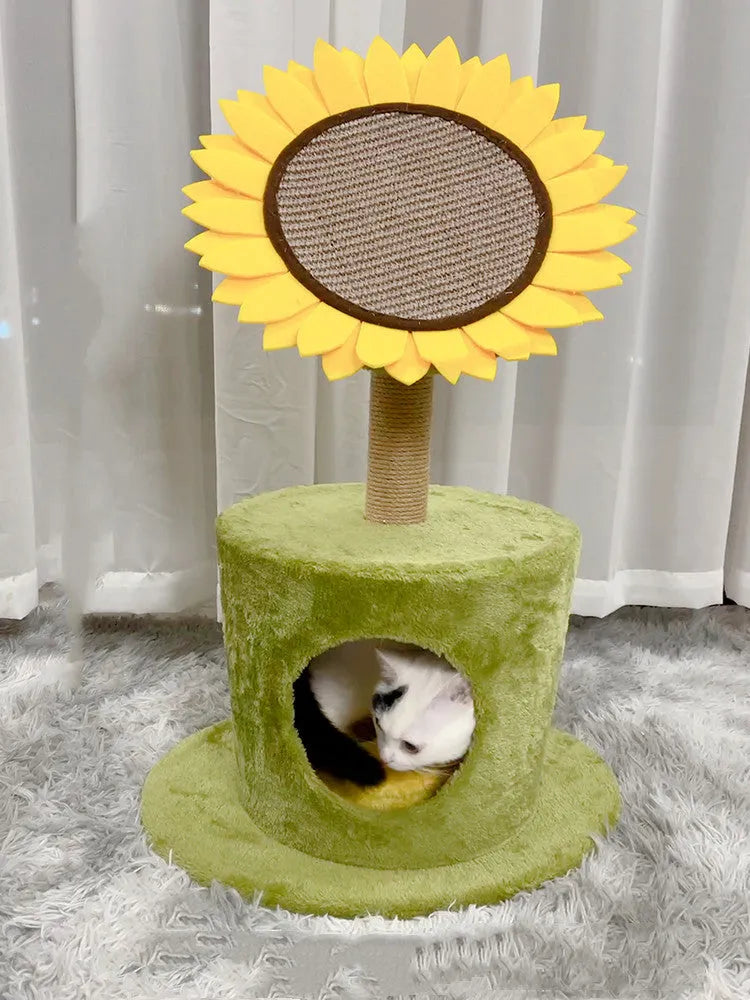 Natural sisal cat scratching board with nest house in imitated lawn sunflower colour