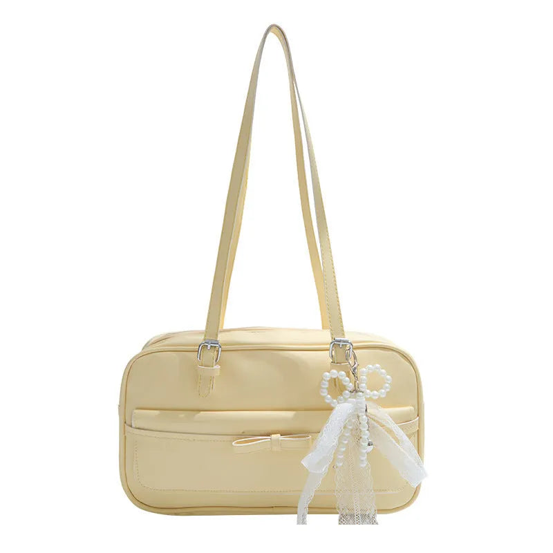 Women's square PU leather shoulder bag with flap closure and double straps in multiple colour options
