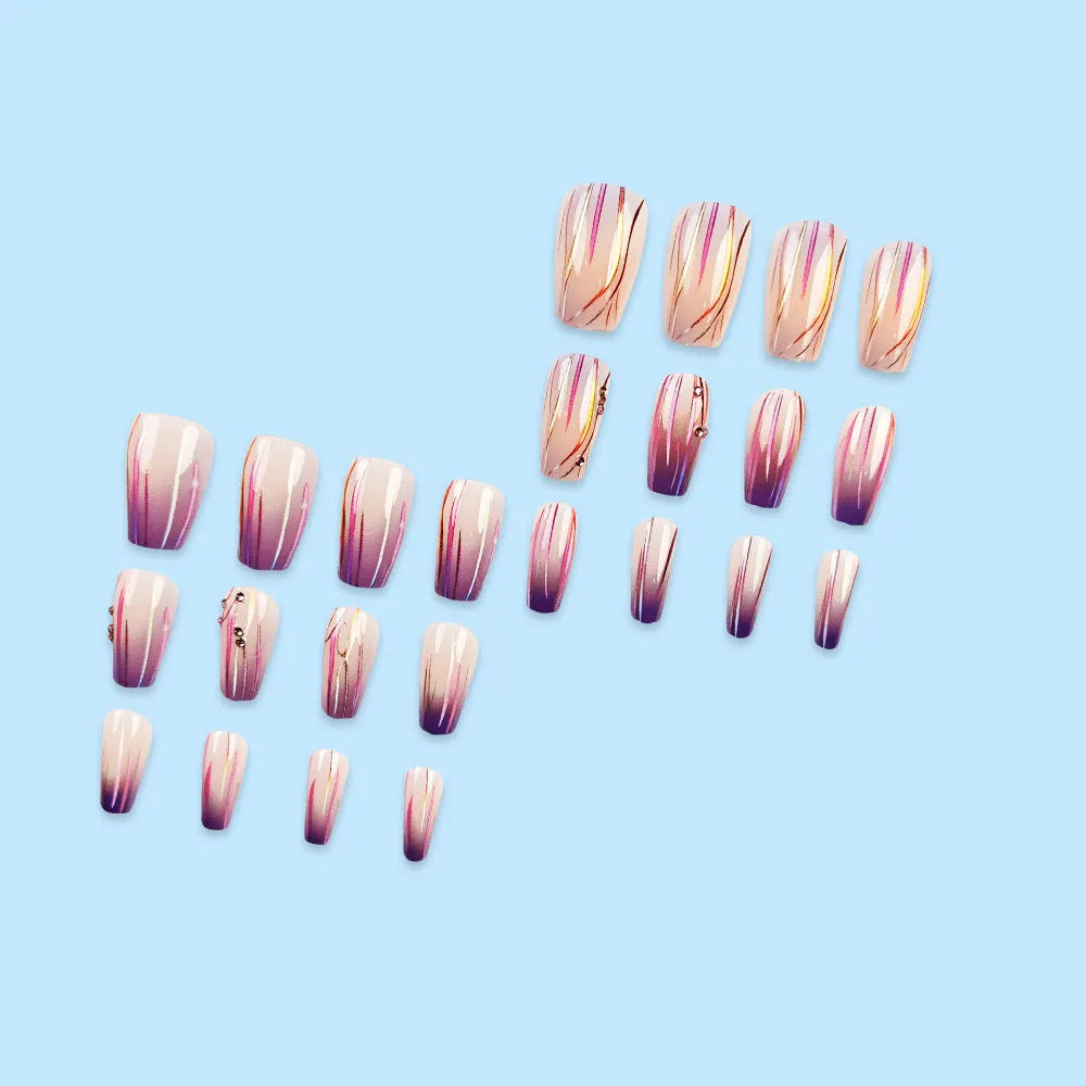 Magic purple gradient nail stickers with starry sky pattern, shown on short nails.