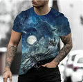 Man wearing a retro 3D animal print short-sleeved T-shirt made from lightweight polyester fabric.