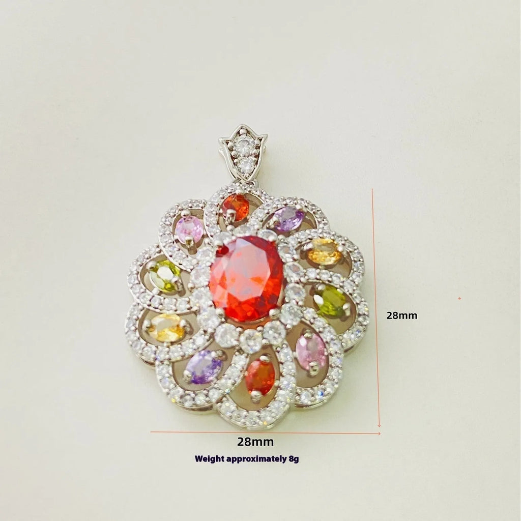 Women's flower-shaped zircon pendant necklace in gold, champagne gold, or platinum colour electroplated metal