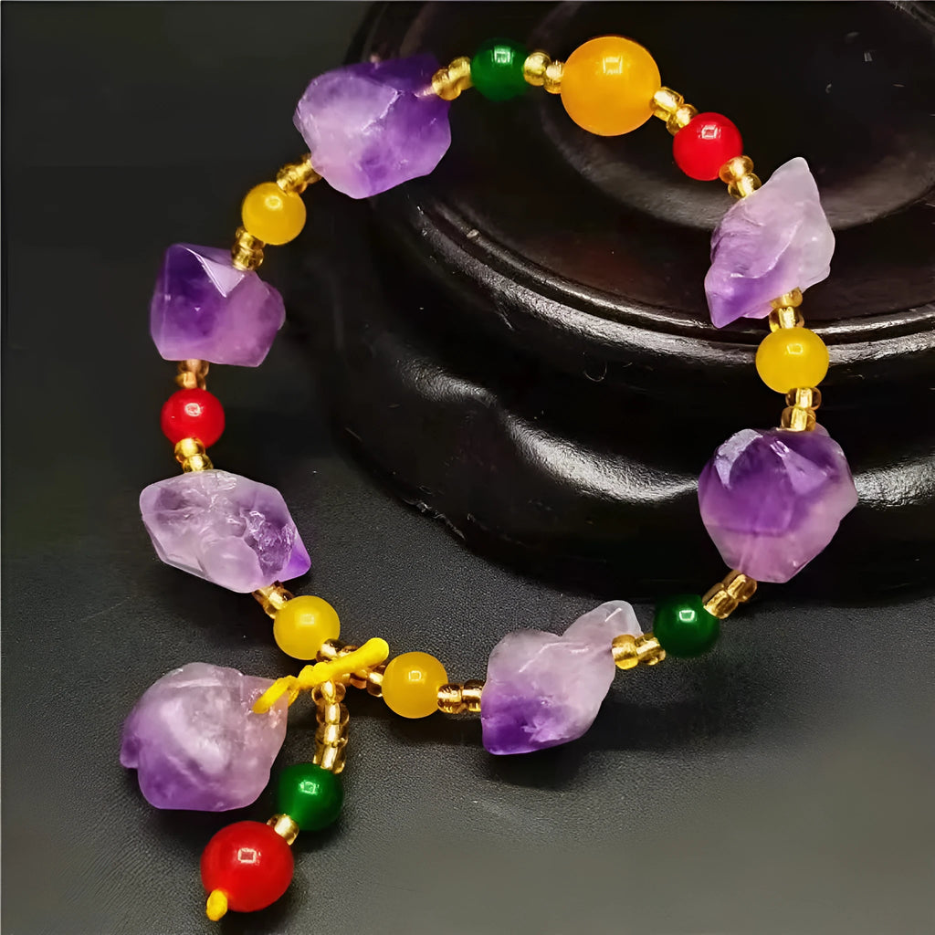 Natural shaped amethyst bracelet with fu character element for women's jewellery