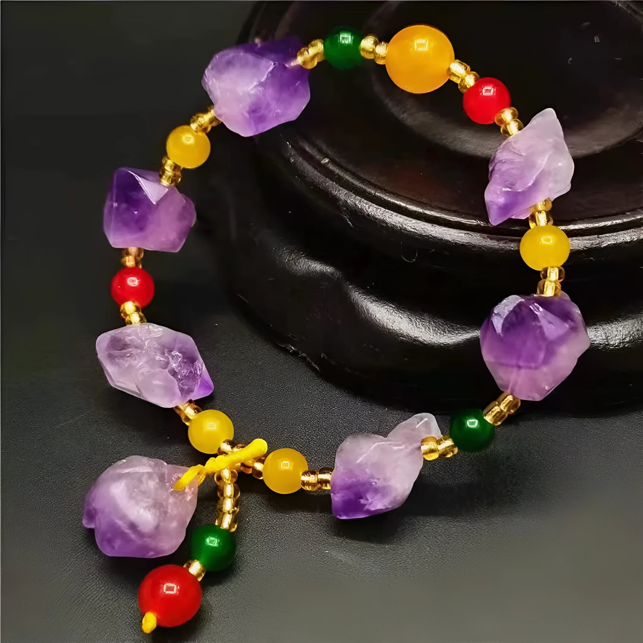 Natural shaped amethyst bracelet with fu character element for women's jewellery