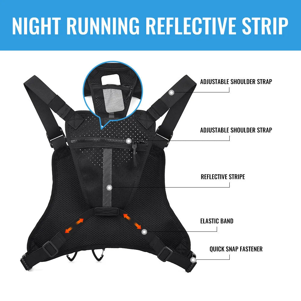 Oxford cloth chest bag with breathable vest design in black, blue, or grey for outdoor sports and riding