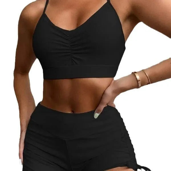 Women's high waist split swimsuit bikini in black or purple colour with briefs styling