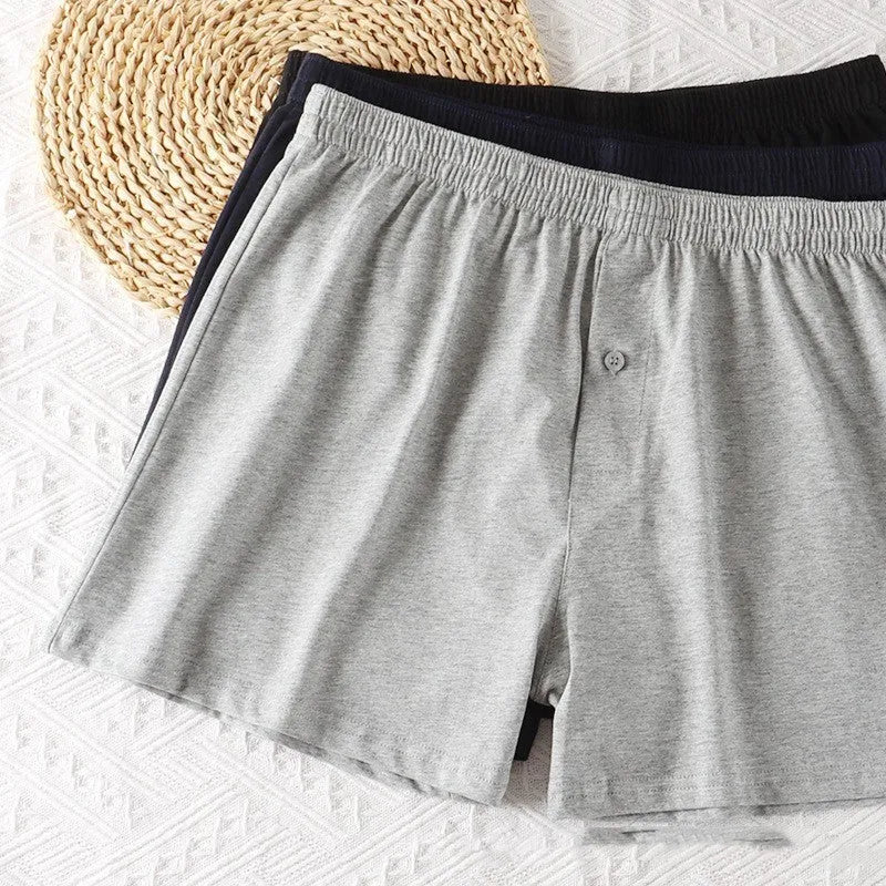 Men's loose fit pure cotton boxer shorts in black, high waist design