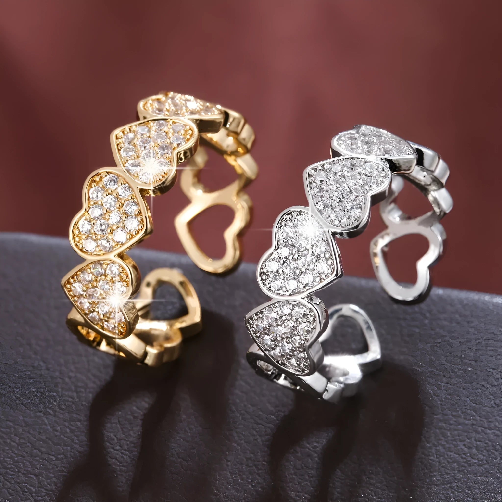 Adjustable open heart couples ring geometric design gold silver colour