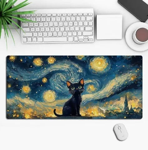 Anime pattern gaming mouse pad with non-slip rubber base on desk surface