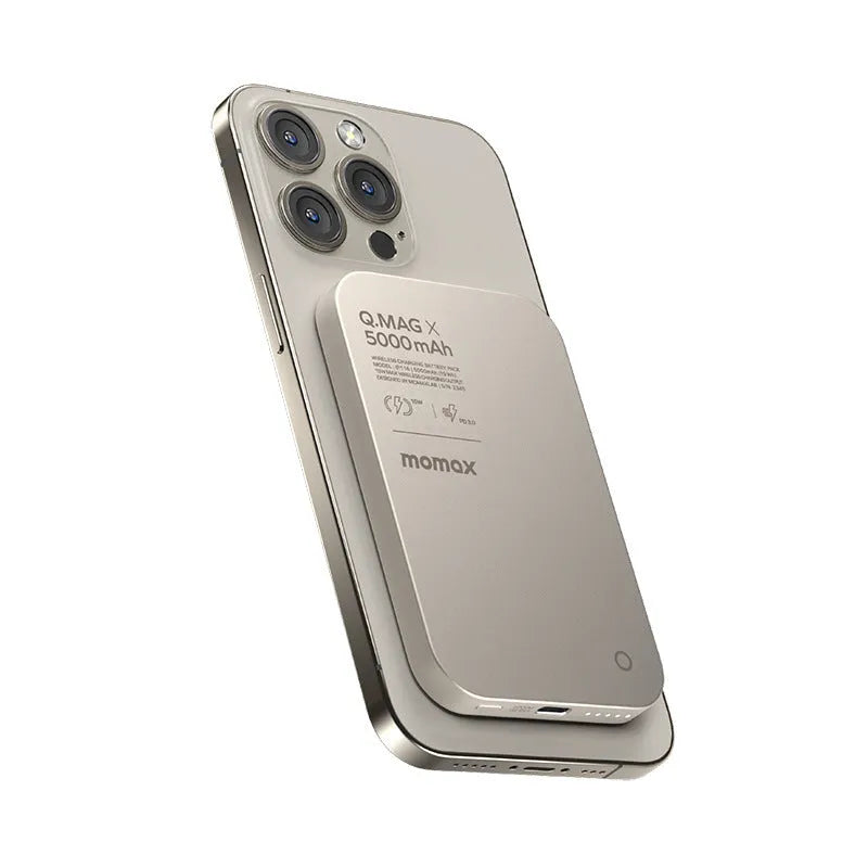 Magnetic wireless alloy power bank in black or titanium gold with creative design