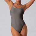Women's slim triangle yoga jumpsuit in sleeveless tight fit with moisture absorption fabric in gray white light blue khaki and dark brown