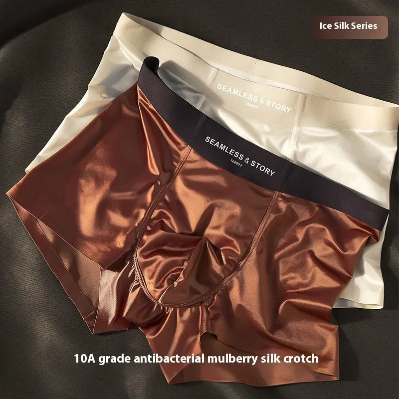 Men's mid waist ice silk underwear in solid colours showing traceless design
