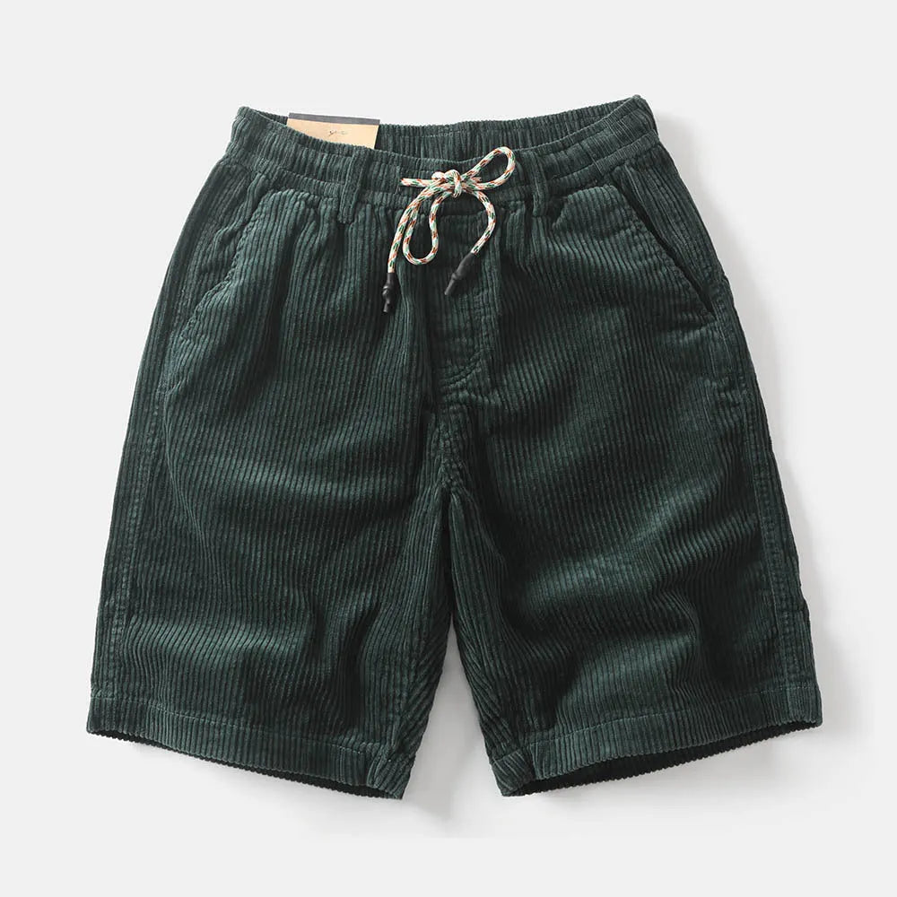 Men's khaki cargo shorts with straight leg cut and retro American street style design