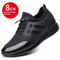 Men's black casual sneakers with a chunky heel for discreet height increase, available in leather or mesh.