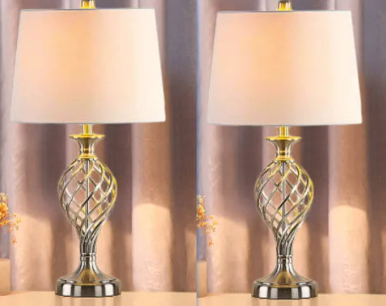 European style alloy bedside table lamp with touch controls and USB charging socket