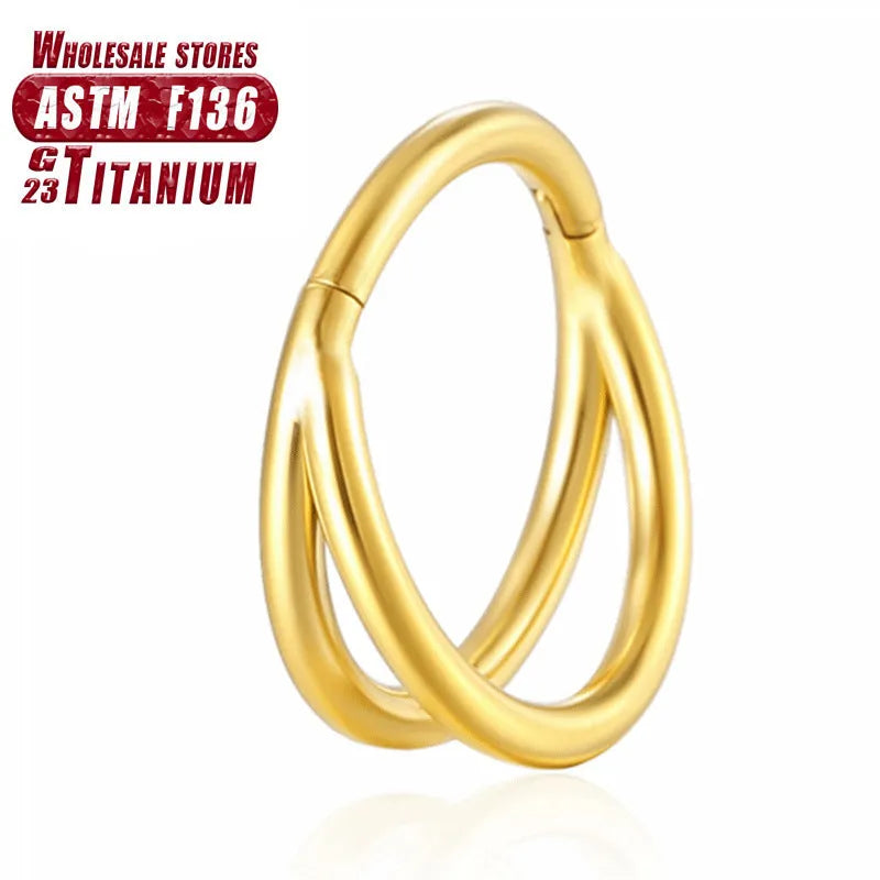 Titanium alloy fork nose ring for body piercing in silver colour on a grey background.