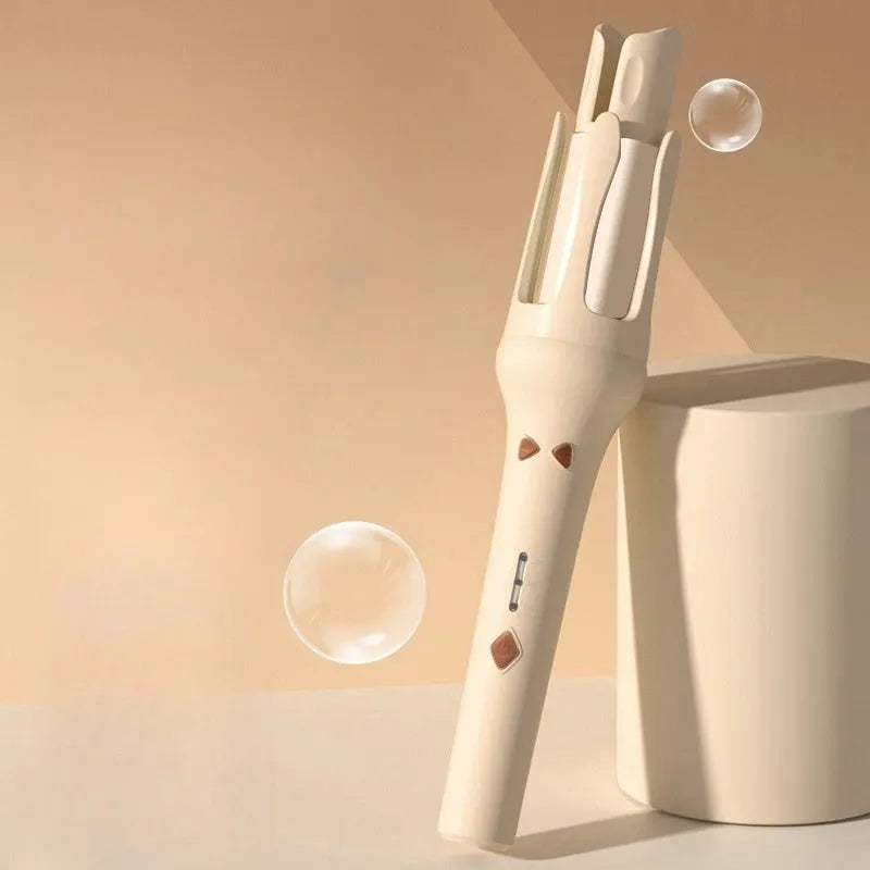 Automatic hair curler in white pink colour with 32mm barrel and US EU plug adapters