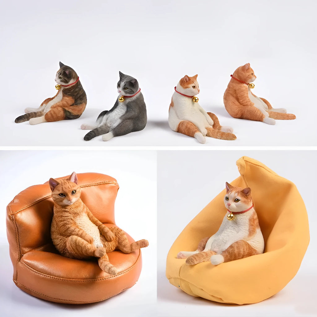 Lazy cat resin car dashboard ornament with sofa, 7.5cm tall