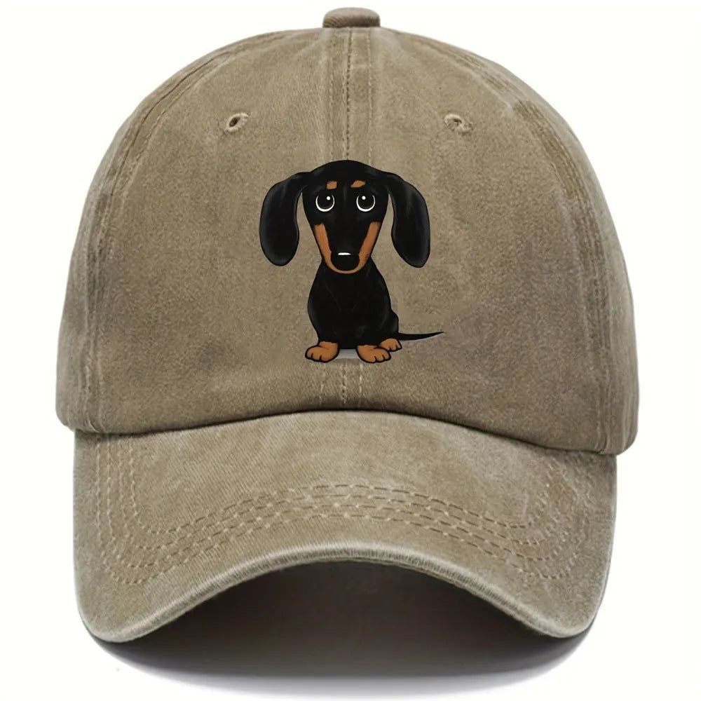 Retro washed cotton baseball cap with embroidery and printing in dome crown style with peaked brim