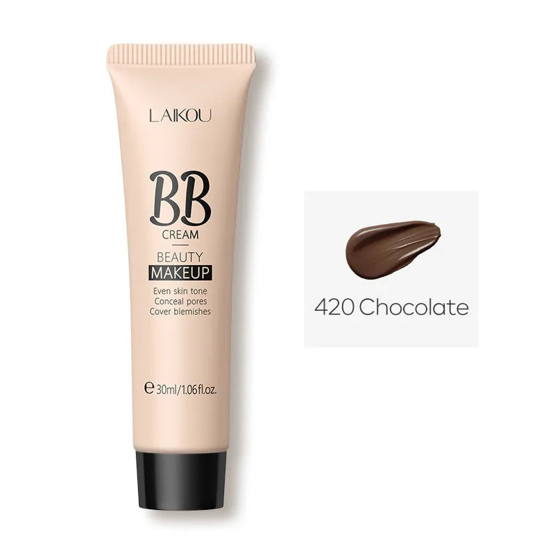 Natural Makeup BB Cream 30ml tube showing nine colour shades including ivory, medium skin, wheat, chocolate, and brown tones