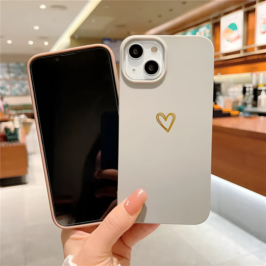 Soft silicone iPhone case with hot stamped love design in grey brown colour with non-slip TPU protection