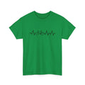 Green cotton short-sleeve t-shirt with a casual letter print design on the front.