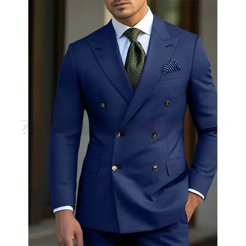 Men's regular fit business suit in navy blue with two-piece construction