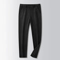 Retro striped straight-leg trousers in khaki colour with zip-fly closure
