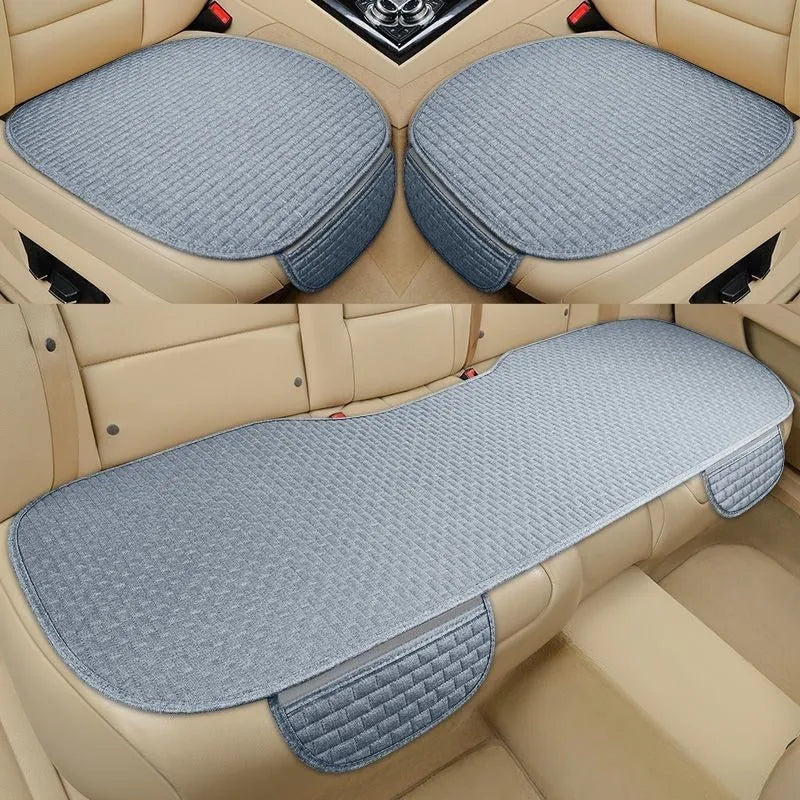 Linen car cushion in choice of three colours with hemmed edges for vehicle seating