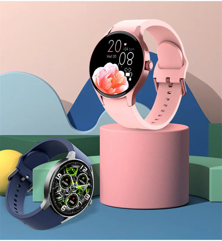 Men's and women's smart Bluetooth sport watch with round touch screen on wrist