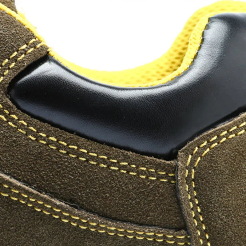 Bronze leather steel toe safety shoes with anti-puncture protection and non-slip sole