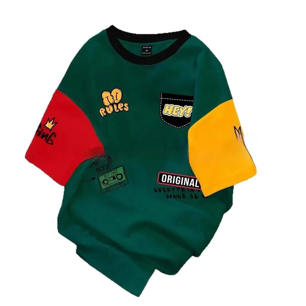 Men's loose-fit casual t-shirt with printed letter design in a trendy colour mix, short sleeves.