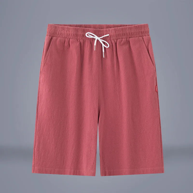 Cotton and linen cropped trousers in solid colours with a drawstring mid-waist