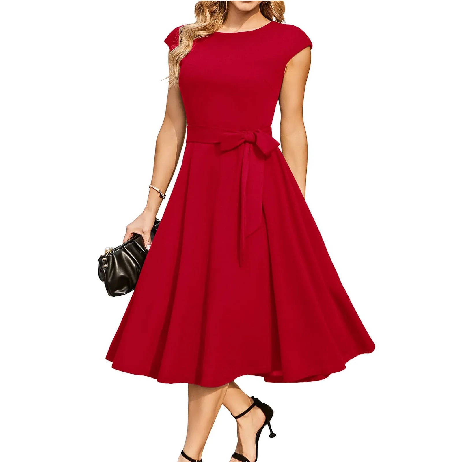 Sleeveless lace-up waist-tight party dress with oversized swing skirt in twisted silk fabric